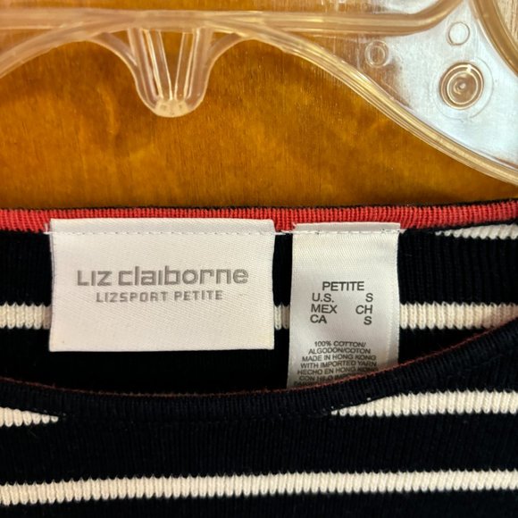 Liz Claiborne Lizsport Women's Black/White/Red Striped Sweater Size LARGE - Picture 5 of 9
